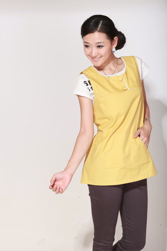 育靈龍圓領雙扣三層衫黃色