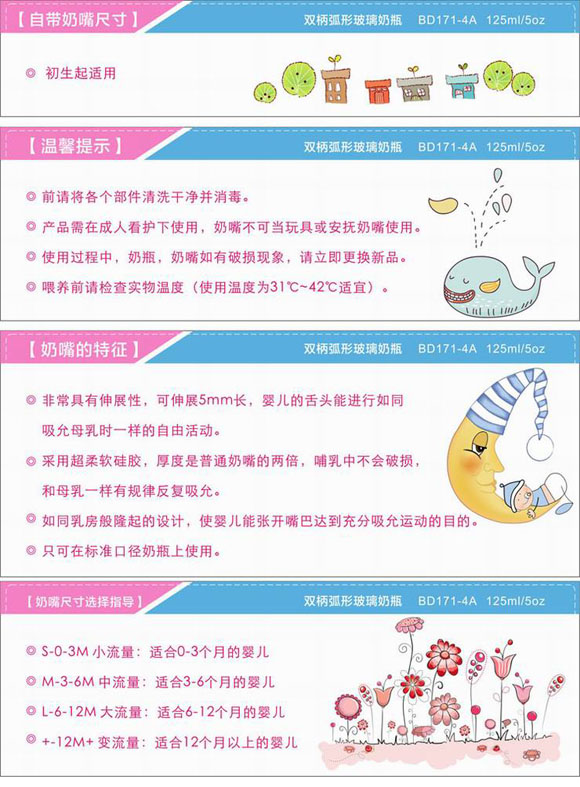 寶德弧形玻璃奶瓶125ml藍