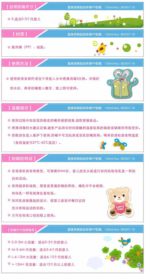 寶德直身PP奶瓶120ml藍