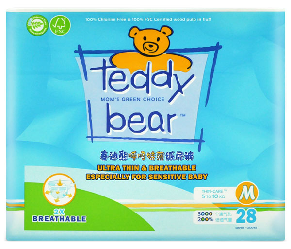 泰迪熊呼吸特薄迷你裝yinge紙尿褲藍色M碼