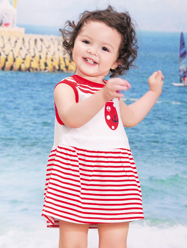 康貝坊女童無(wú)袖條紋裙