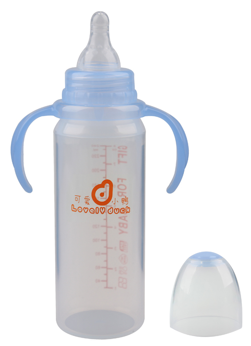 可愛小鴨標口徑硅膠奶瓶藍色240ml