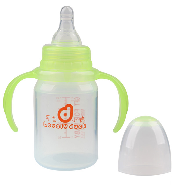 可愛(ài)小鴨標(biāo)口徑硅膠奶瓶綠色120ml