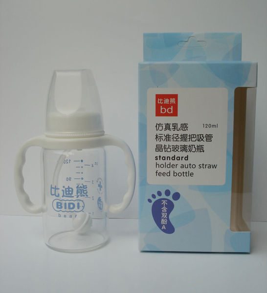 比迪熊標準口徑握把晶鉆玻璃奶瓶120ML