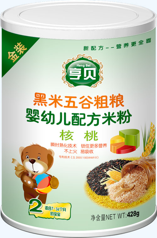 亨貝黑米五谷粗糧yingye配方米粉核桃428克