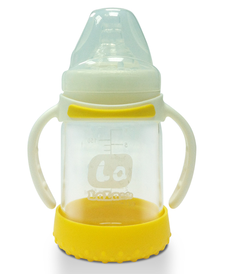 樂樂寶貝yingye直立帶柄黃色奶瓶