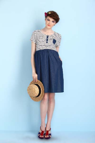 媽媽和我條紋yunf連衣裙