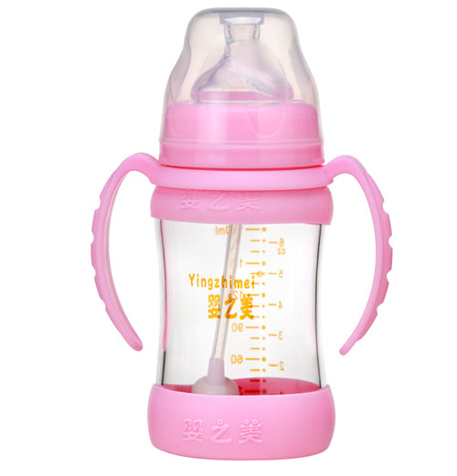 嬰之美寬口雙耳自動(dòng)高硼硅玻璃奶瓶180ML