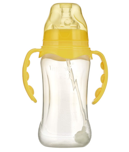 嬰之美寬口雙耳自動(dòng)弧形PPyinge奶瓶300ML黃色