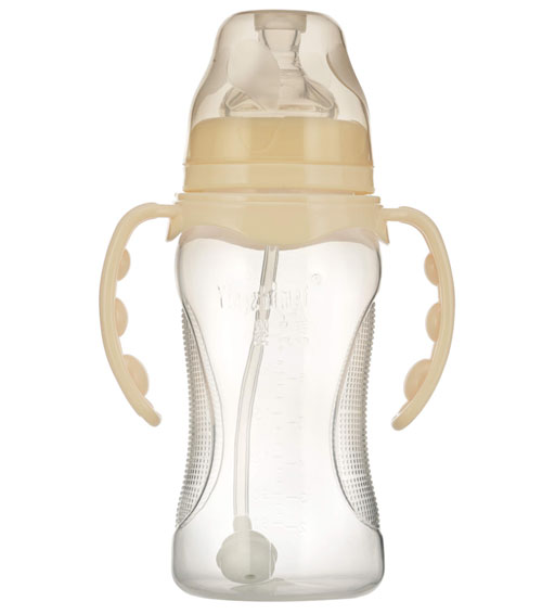 嬰之美寬口雙耳自動(dòng)弧形PP奶瓶300ML乳白色