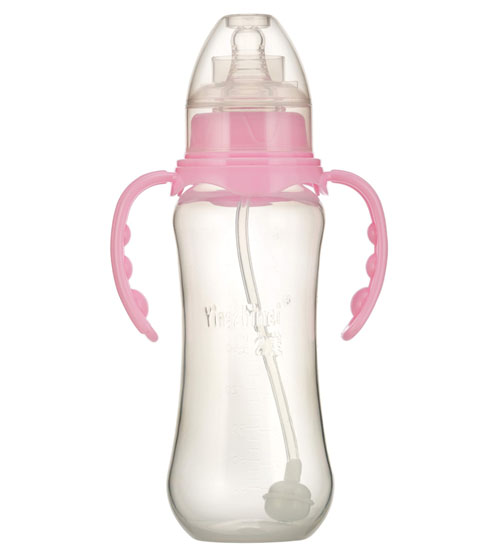 嬰之美標(biāo)口自動(dòng)雙耳圓弧PP奶瓶300ML粉色