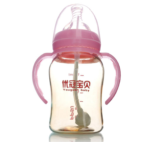 優(yōu)冠寶貝PPSU寬口帶柄自動奶瓶180ml紅色