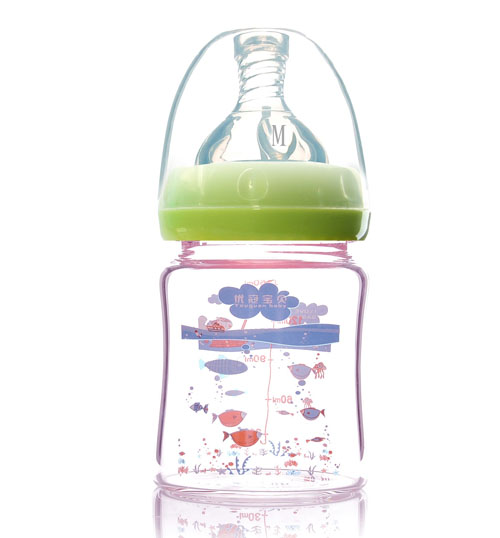 優(yōu)冠寶貝寬口金鉆玻璃奶瓶150ml綠色