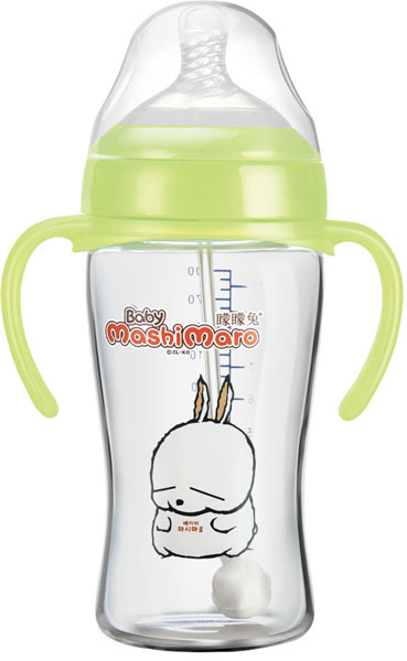 矇矇兔綠色寬口晶鉆玻璃奶瓶300ml