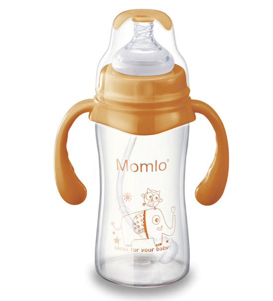 苗苗樂帶手柄yinge玻璃奶瓶黃色