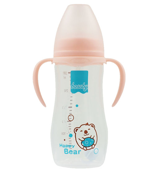 貝斯比寬口自帶刻度異形PP奶瓶300ml紅色