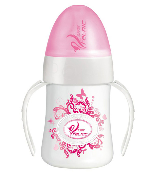 妃麗妮寬口徑PP帶握手奶瓶粉色
