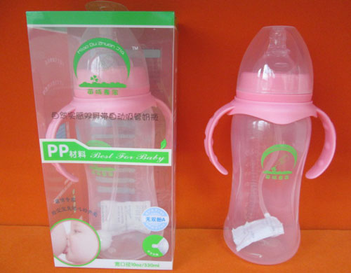 苗哺專家寬口雙耳帶自動(dòng)吸管奶瓶330ml