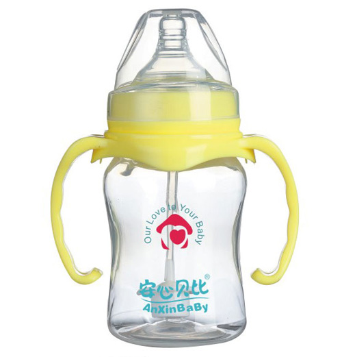 安心貝比雙柄寬口自動(dòng)吸管弧形奶瓶180ml