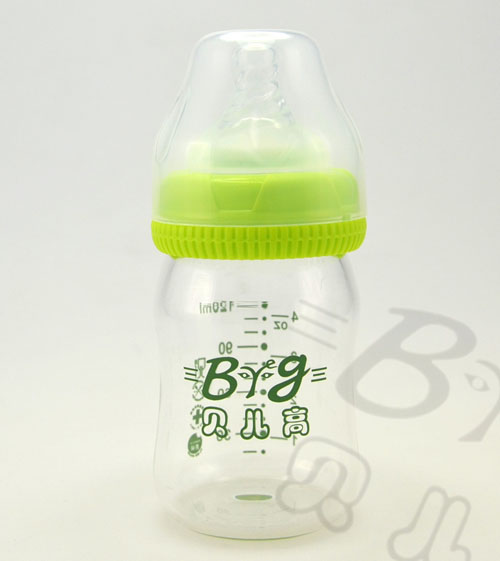 貝兒高青色120ml寬口徑玻璃奶瓶正面