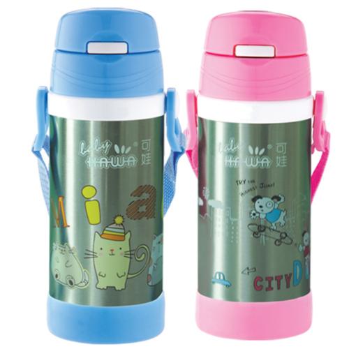 可娃兒童不銹鋼保溫保冷帶背帶水壺350ML