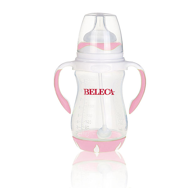 貝樂(lè)嘉粉色雙柄帶吸管全自動(dòng)yinge奶瓶