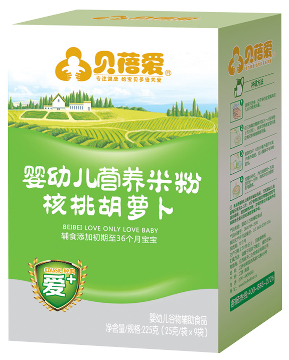 貝蓓愛經(jīng)典愛+米粉核桃胡蘿卜yingye營養(yǎng)米粉