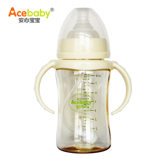 安心寶寶240ml寬口雙耳自動PPSU奶瓶黃色