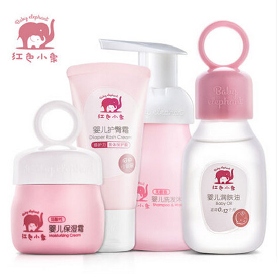 紅色小象yinge洗護(hù)四件套裝 兒童護(hù)膚沐浴寶寶保濕霜