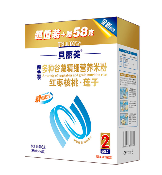 貝麗美紅棗核桃蓮子精細(xì)營(yíng)養(yǎng)米粉408克盒裝