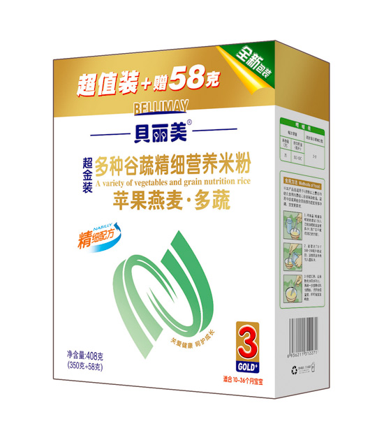 貝麗美蘋(píng)果燕麥多蔬精細(xì)營(yíng)養(yǎng)米粉408克盒裝