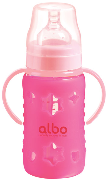 愛樂寶240ml硅膠感溫自動玻璃奶瓶紫紅