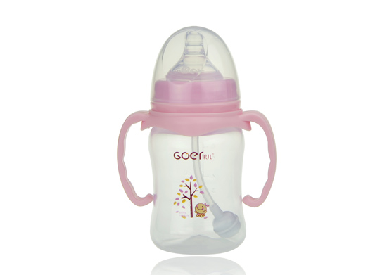 果兒180ML寬口PP弧型自動吸奶瓶粉色