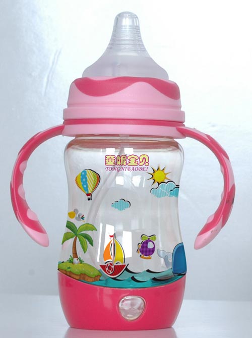 有童妮寶貝柄圓弧自動奶瓶粉色