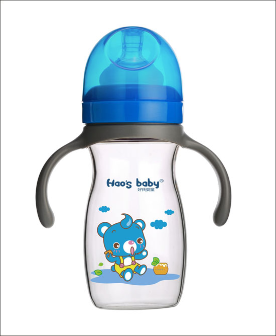 好氏嬰童小熊印花藍色雙柄奶瓶