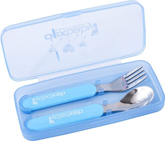 Dexbaby 直柄不銹鋼叉勺組小號藍(lán)色