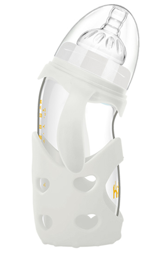 浩一貝貝新生兒彎頭寬口防脹氣奶瓶白色雙柄240ml