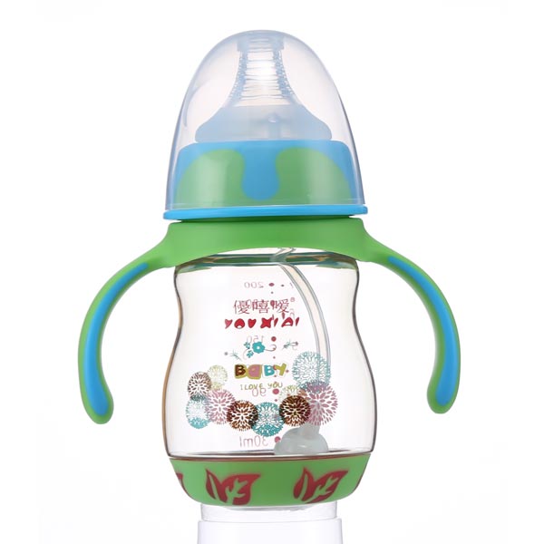 優(yōu)嘻噯PPSU有柄自動感溫奶瓶200ml綠色