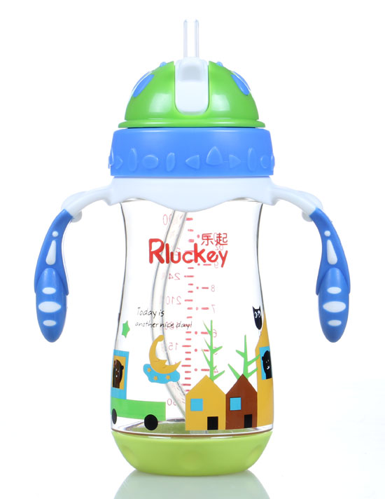 樂起PP歪嘴帶吸管水壺300ml藍色