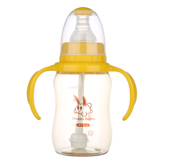 丘比兔PPSU標(biāo)準(zhǔn)口徑葫蘆型自動把手奶瓶150ML黃色