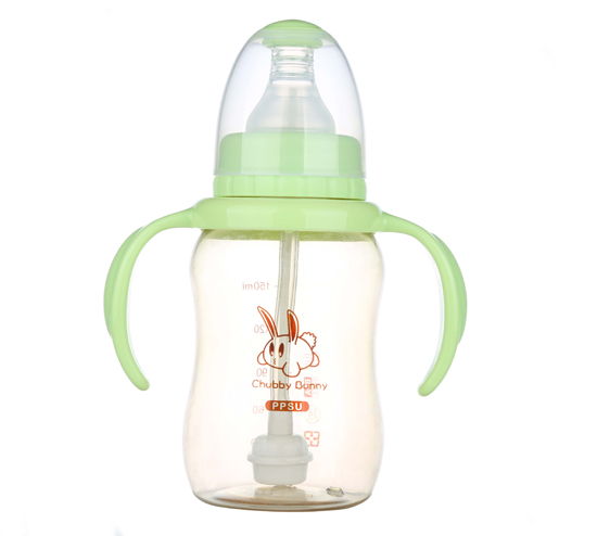 丘比兔PPSU標(biāo)準(zhǔn)口徑葫蘆型自動(dòng)把手奶瓶150ML綠色