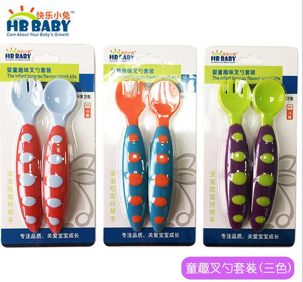 快樂小兔yinge童趣雙色叉勺組合2件套