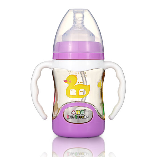 小孩國(guó)寬口扣底自動(dòng)PPSU安全奶瓶180ML紫色