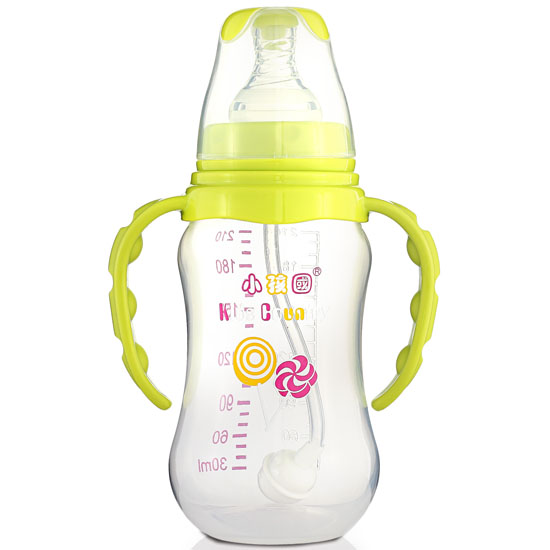 小孩國(guó)標(biāo)口自動(dòng)弧形PP安全奶瓶210 ML青色