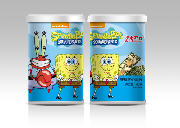 香當(dāng)可口海綿寶寶系列-核桃夾心海苔桶裝