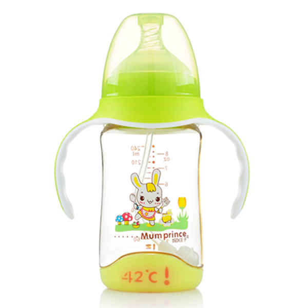 媽咪王子PPSU寬口自動吸240ml感溫奶瓶 綠色