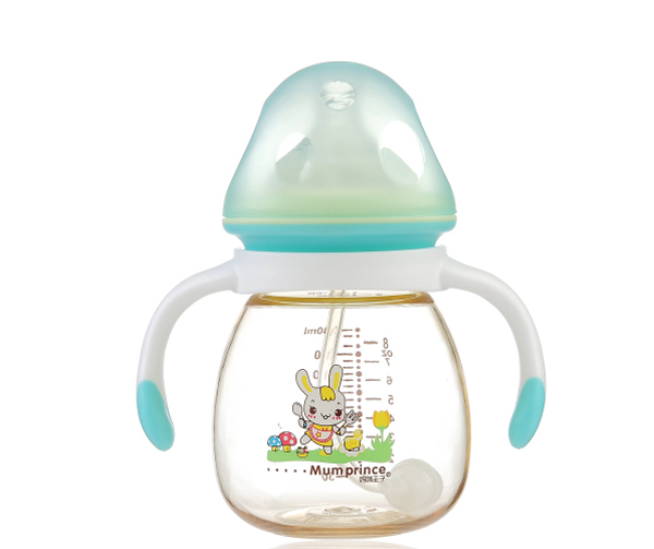 媽咪王子PPSU寬口自動吸240ml蘑菇奶瓶 透明藍