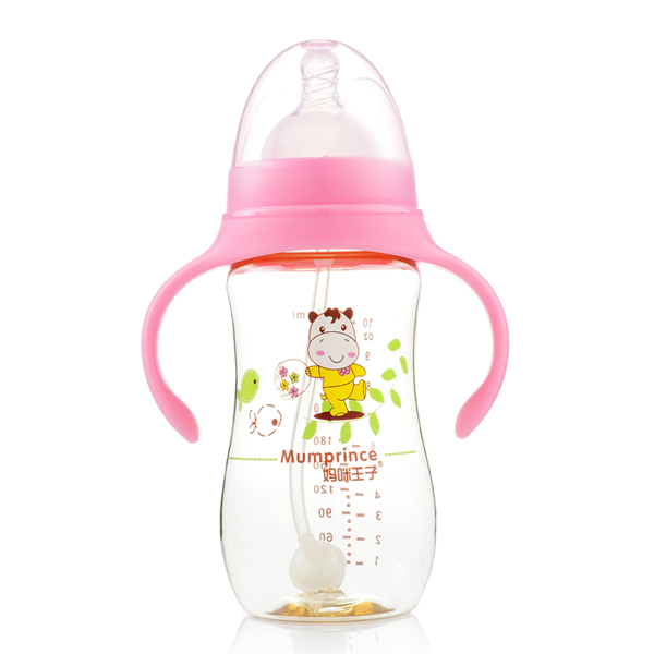 媽咪王子PPSU寬口自動吸300ml弧形奶瓶 粉色
