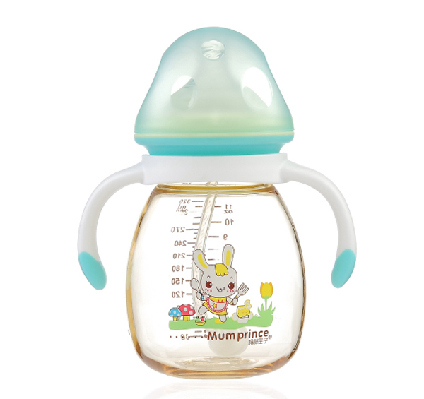 媽咪王子PPSU寬口自動吸320ml蘑菇奶瓶 藍色