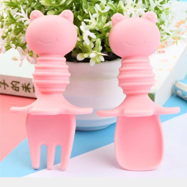 盟寶新款硅膠叉勺組合 粉色